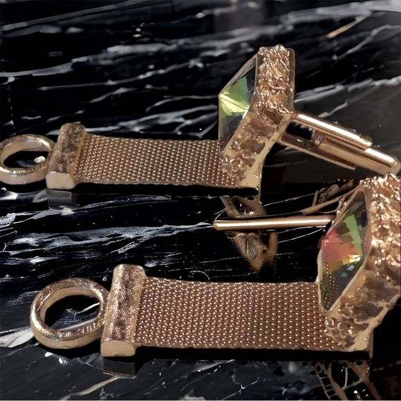 Dante Vintage Nugget Green Rivoli Wrap Around Signed Gold Cufflink Set - Picture 3 of 8